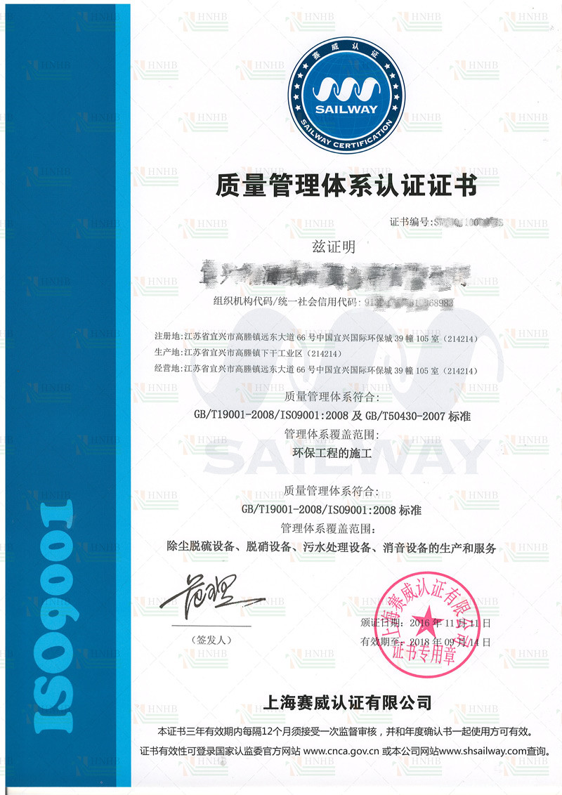 Quality Management System Certificate